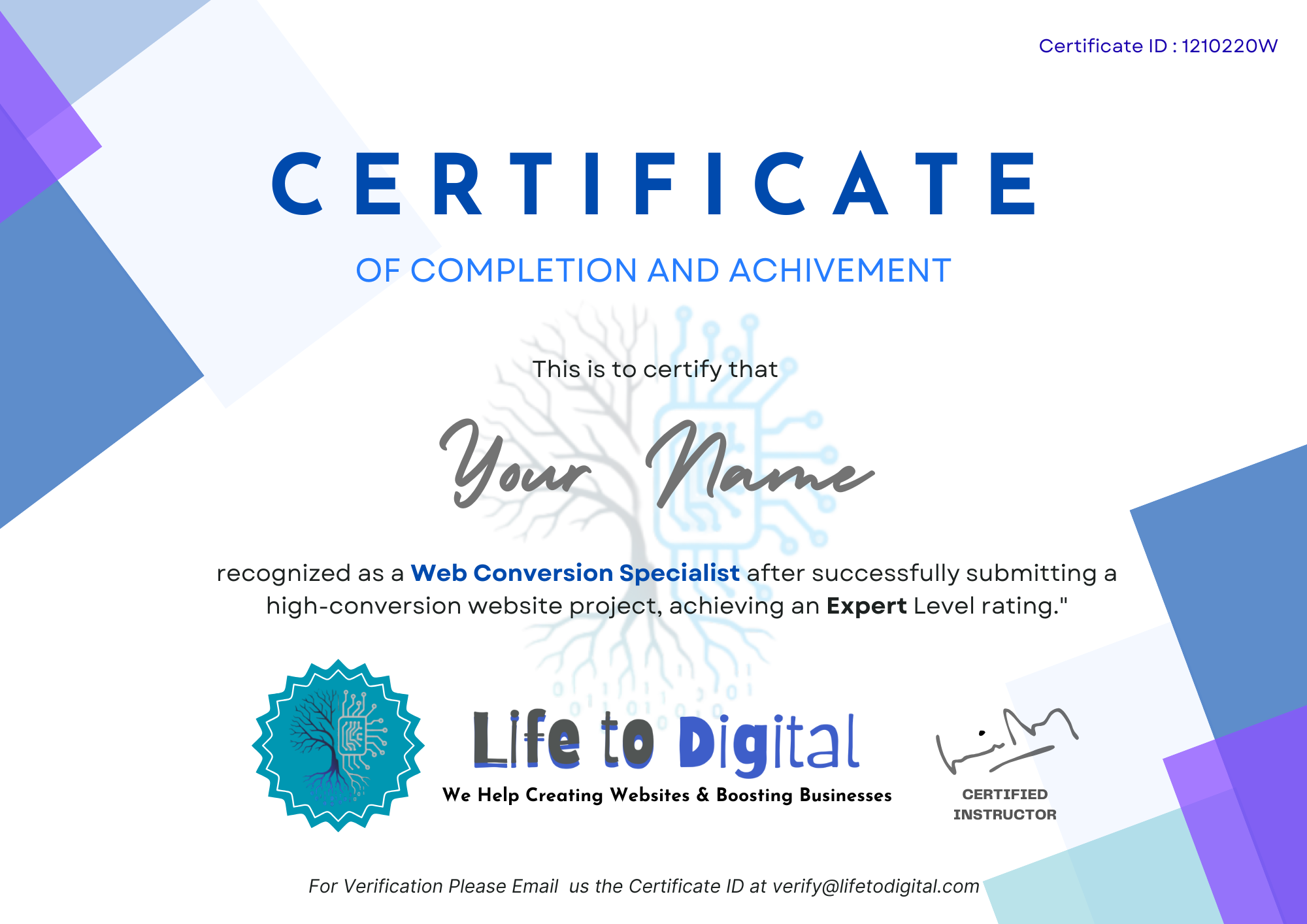 Official Website Conversion Certification - Accredited Web Design Skills - Life to Digital
